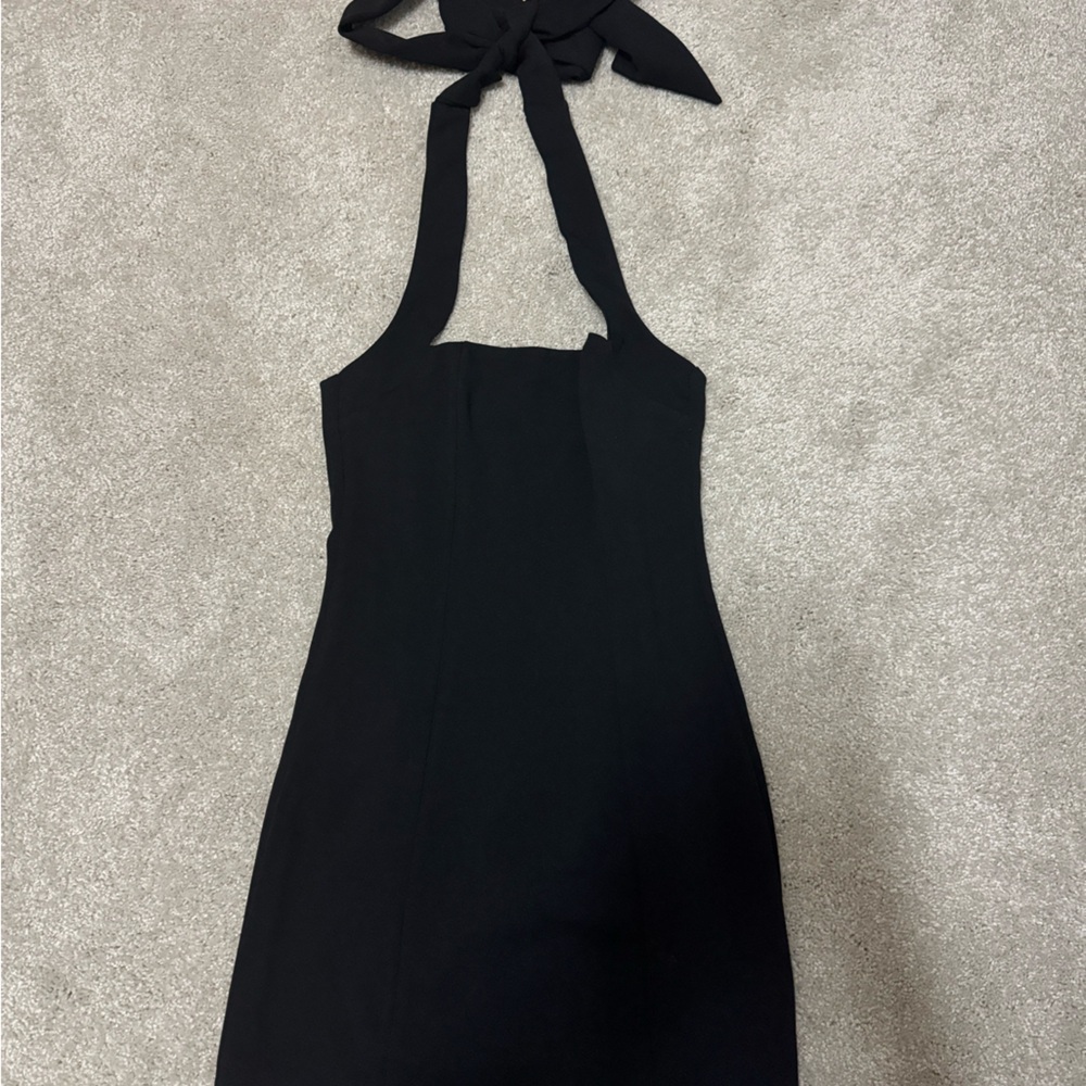 ZAHRA MINI DRESS - HALTER TIE SQUARE NECK BODYCON DRESS IN BLACK (US 2)